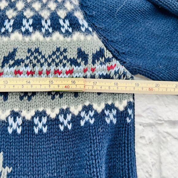 EDDIE BAUER Women's Fair Isle Reindeer Cardigan Zip Sweater Large Dark Blue - Picture 7 of 9